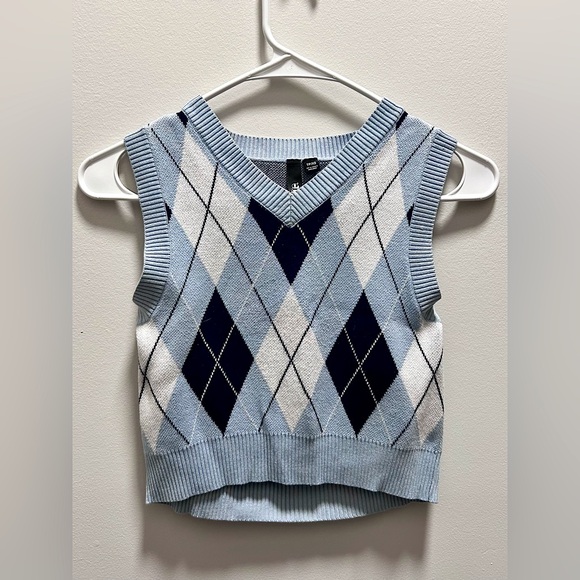 Garage Argyle Cropped Sweater Vest - Picture 1 of 5